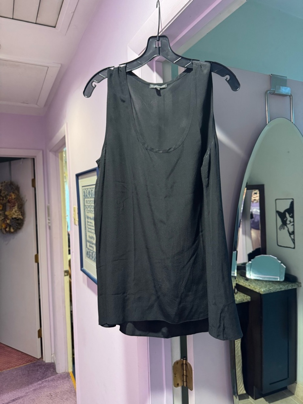 EILEEN FISHER Black Silk-Look Sleeveless Camisole